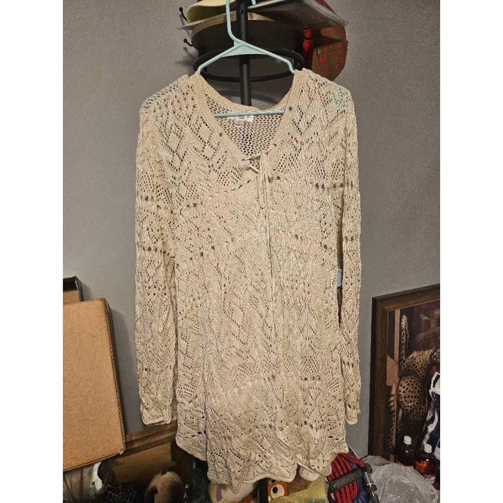 Women's John Paul Richard Cardigan Sweater with attached Cami tank top 2X Beige
